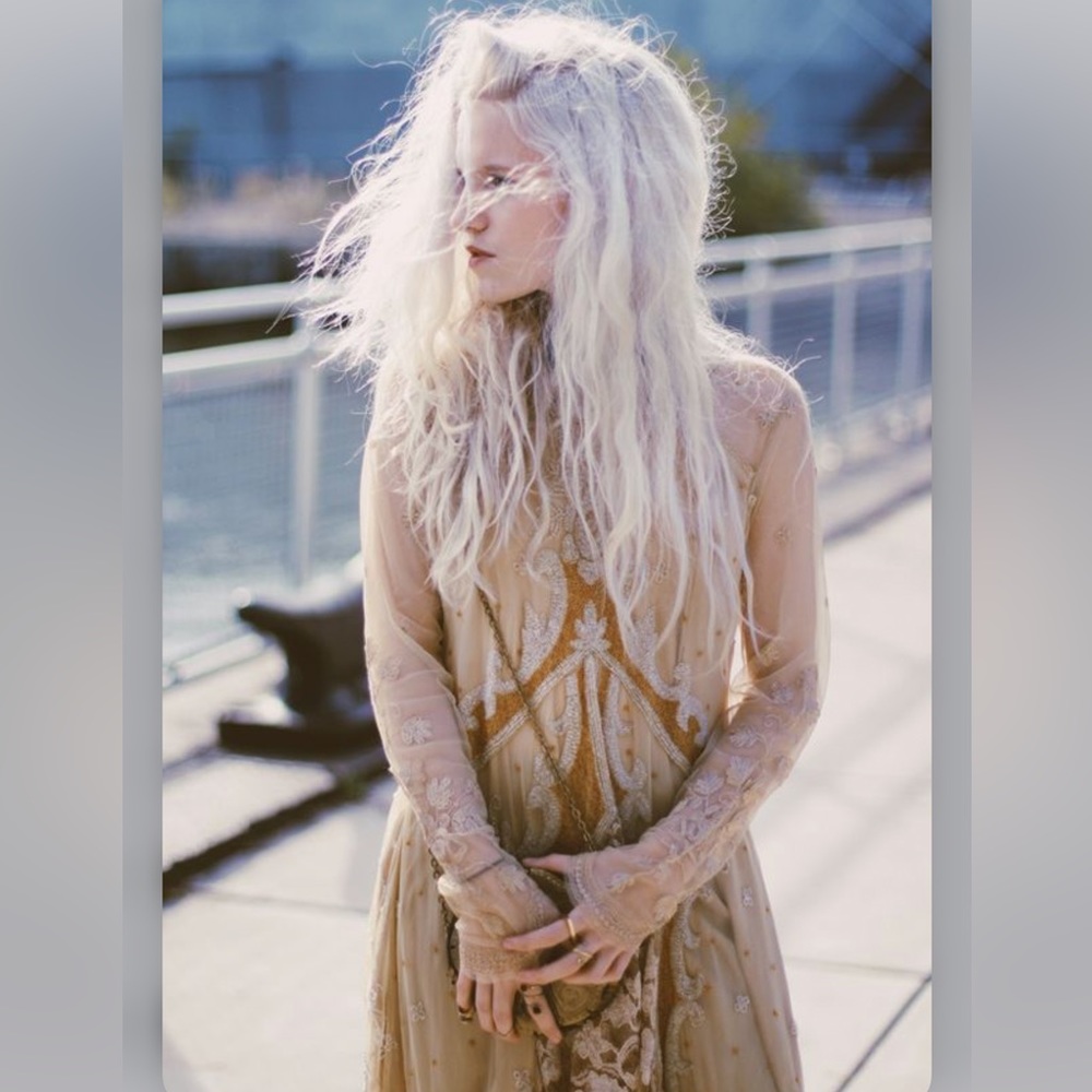 Free People Limited Edition Gemma Holiday Embellished Lace Mesh vintage Dress